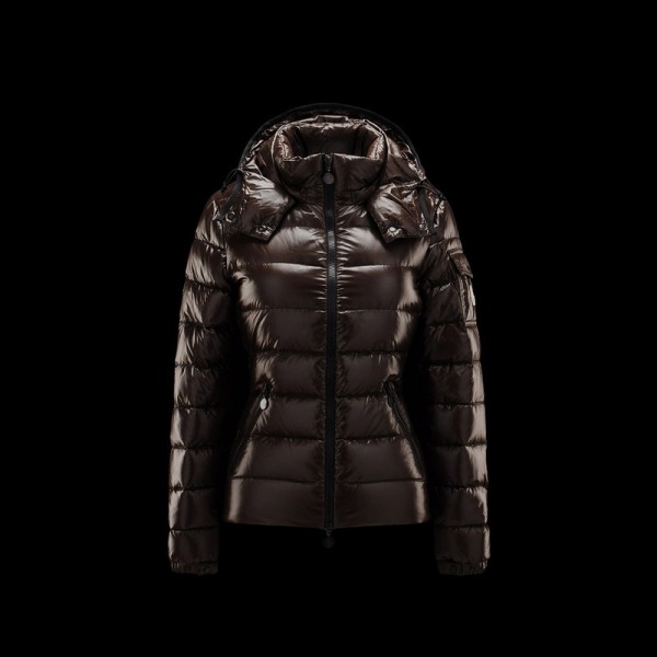 Moncler Slim marrone Collare Mock e cappuccio estraibile Slash Cappotti uscita